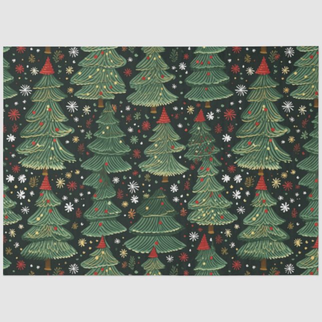 Papel De Seda Árvores de Natal e Estrelas Natal Verde Branco (Frente )