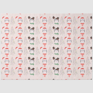 Papel De Seda Árvores de Natal e Pinguins Beige Natal