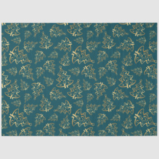 Papel De Seda Árvores de Natal Elegantes Azul Turquesa e Dourado