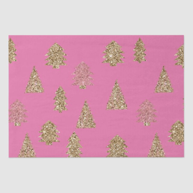 Papel De Seda Árvores de Natal Glitter Douradas, Rosa-Rosa-Rosa (Frente )