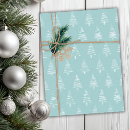 Papel De Seda Árvores De Natal Mínimas Azul-Verde E Branco