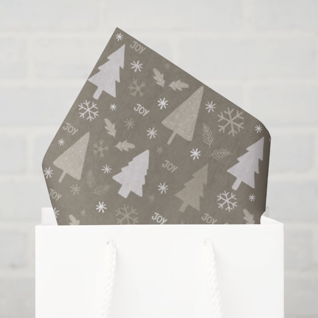 Papel De Seda Árvores de Natal Modernas em Taupe Padrão Feriado (Sacola de presentes)
