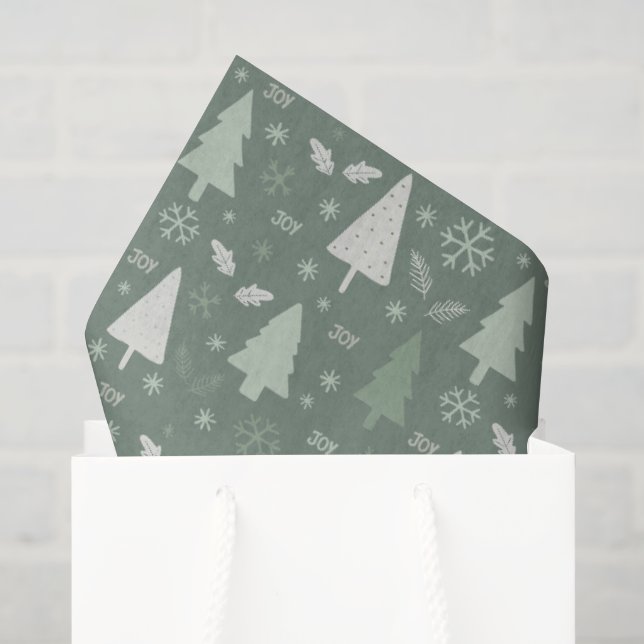 Papel De Seda Árvores de Natal Modernas Verde Salvia (Sacola de presentes)