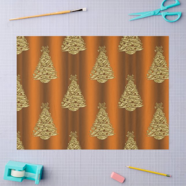 Papel De Seda Árvores de Natal ouro em Laranja (Arte )