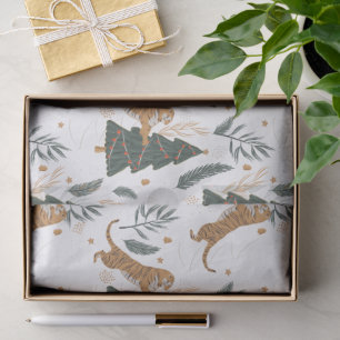 Papel De Seda Árvores de Natal & padrão de tigres de fundo perso