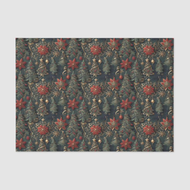 Papel De Seda Árvores de Natal, poinsetos, flocos de neve, estre (Frente )