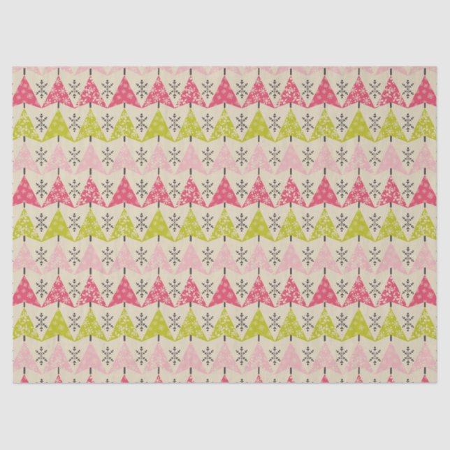 Papel De Seda Árvores de Natal rosa e verde (Frente )