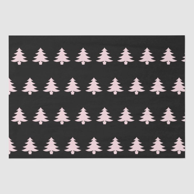 Papel De Seda Árvores de Natal Rosa Pálidas Brancas em Preto (Frente )