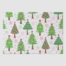 Papel De Seda Árvores de Natal Verdes Decorativas com Padrão Fes