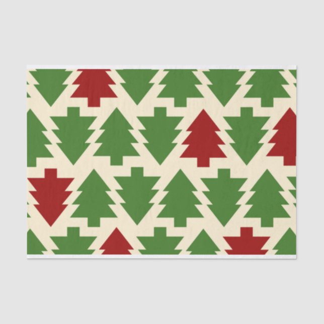 Papel De Seda Árvores de Natal Verdes e Vermelhas (Frente )
