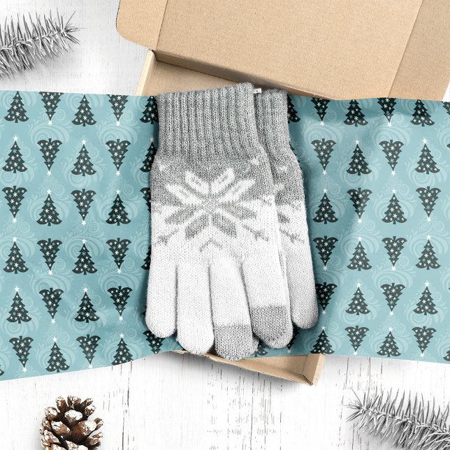 Papel De Seda Árvores de Natal Verdes em Redemoinho Azul (Criador carregado)