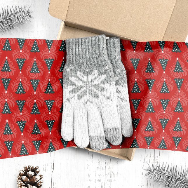 Papel De Seda Árvores de Natal Verdes em Redemoinho Vermelho (Criador carregado)