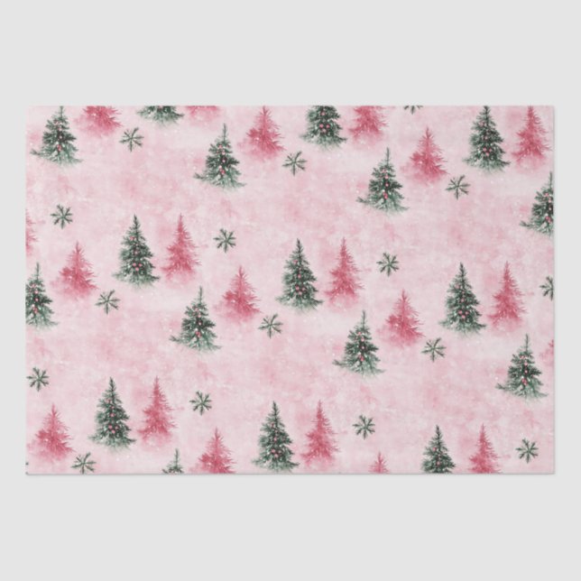Papel De Seda Árvores de Natal Verdes Rosa (Frente )