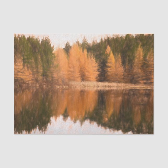 Papel De Seda Árvores de Outono Lago Laranja Arte Temático de Es (Frente )