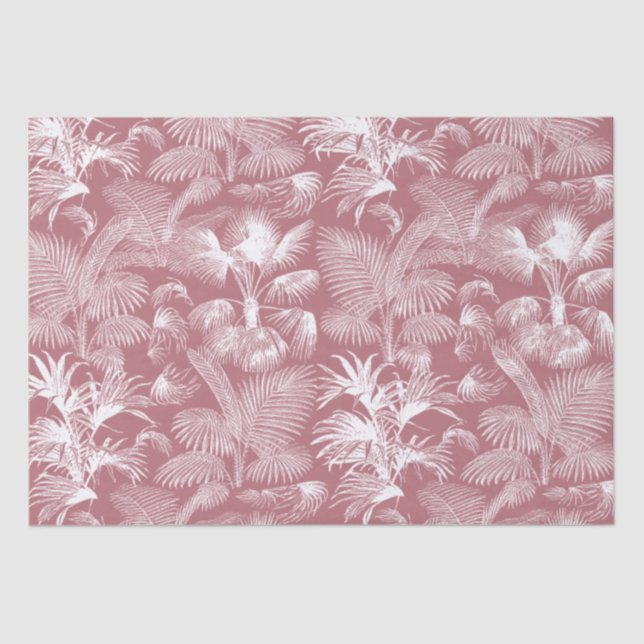 Papel De Seda Árvores de Palma Tropicais Modernas Rosa Branco Do (Frente )