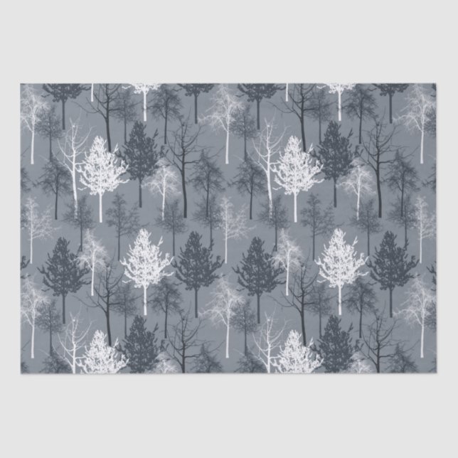 Papel De Seda Árvores dos azuis marinhos e do branco (Frente )