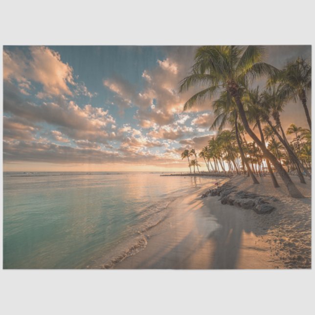 Papel De Seda Árvores Tropicais de Palmeiras de Praia do Paraíso (Frente )