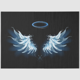 Papel De Seda Asas Anjos Azuis Brilhantes em fundo preto