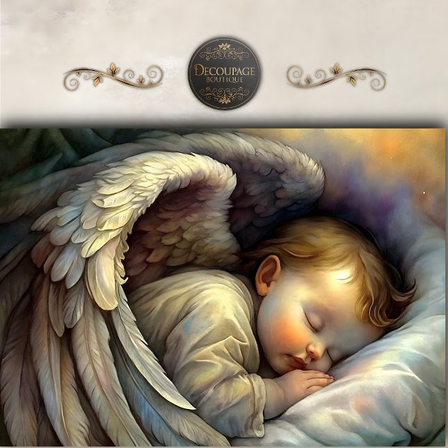 Papel De Seda Asas de Decoupage com Brilho Suave de Anjo Bebê Ad (Sleeping Baby Angel Soft Glow Wings Decoupage Tissue Paper)