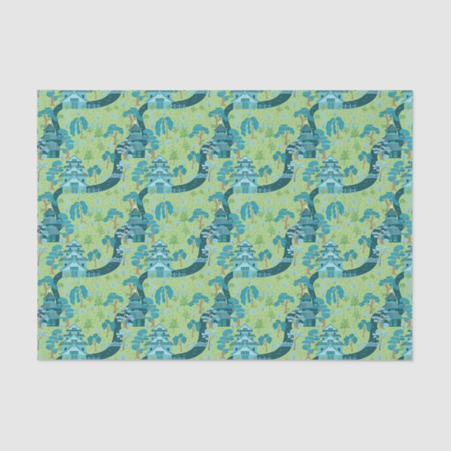 Papel De Seda Asian Pattern Blue Green (Frente )