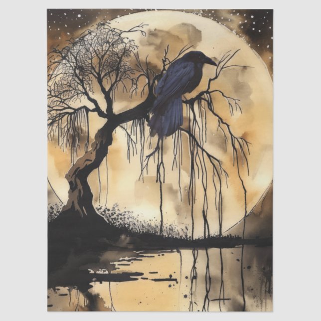 Papel De Seda Assombrando Fantasia Gótica Raven & Moon (Frente )