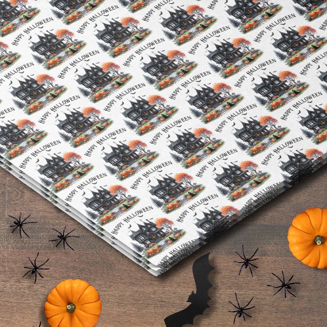 Papel De Seda Assustador Feliz Dia das Bruxas (Spooky Happy Halloween Tissue Paper )