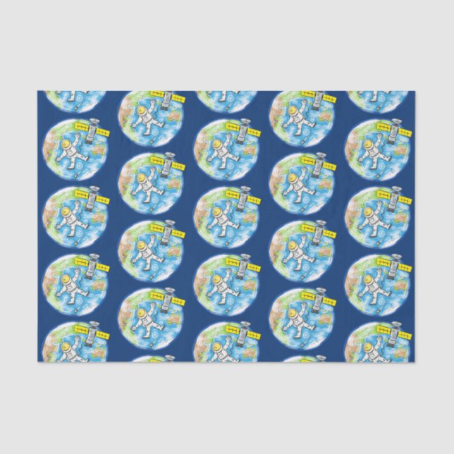 Papel De Seda Astronauta engraçado no espaço e na banda desenhad (Frente )