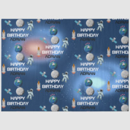Papel De Seda Astronauta no Espaço Galáxia Tema Nome de Aniversá