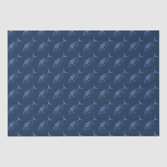 Papel De Seda Atum voador branco em azul Egeu em azul marinho (Frente )