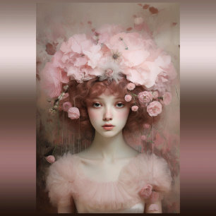 Papel De Seda Auburn Beauty - Retrato e flores de mulher