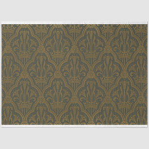 Papel De Seda Audsley Vintage Gold Lírio Coroa Verde Damask Arte