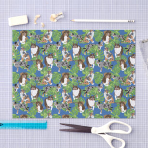 Papel De Seda Aussies Australiano Shepherd Dogs Folhas Tropicais
