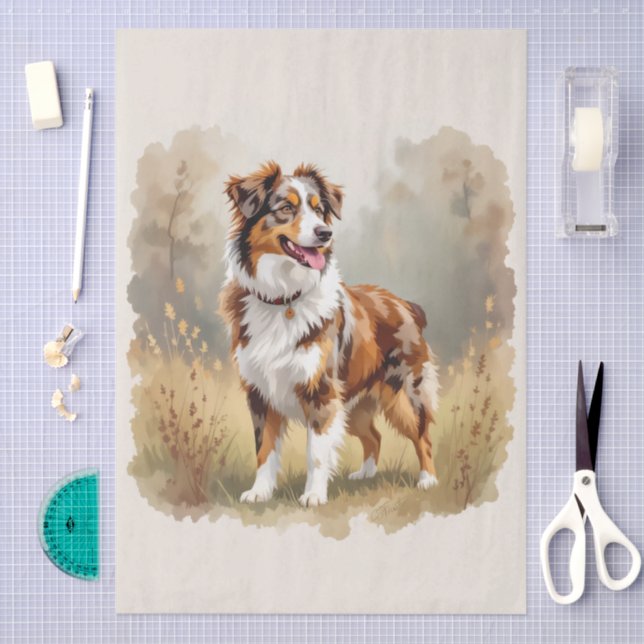 Papel De Seda Australian Shepherd Dog Red Merle Aussie (Arte )