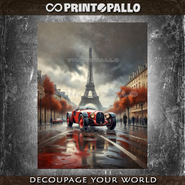 Papel De Seda Automóvel esportivo de 1920 com Tour Eiffel em Par