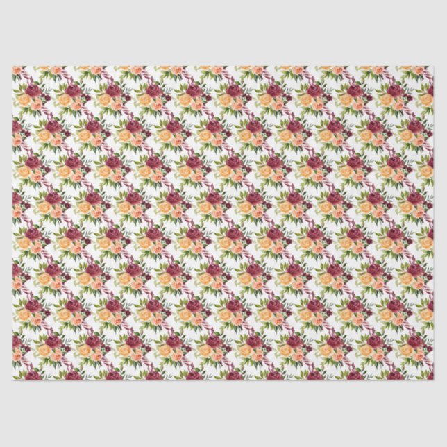 Papel De Seda Autumn Burgundy and Orange Floral (Frente )