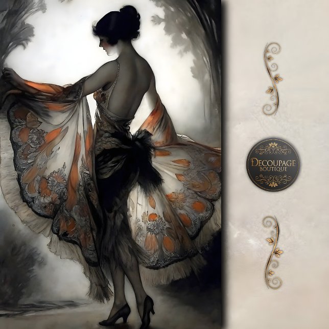 Papel De Seda Autumn Dancer in Black & Burnt Orange Decoupage (Autumn Dancer in Black and Burnt Orange Decoupage Tissue Paper)