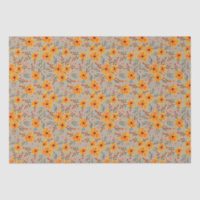 Papel De Seda Autumn Fall Floral Pattern Sage Green (Frente )