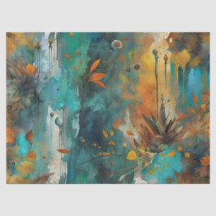 Papel De Seda Autumn Harvest Teal Rust Abstrato Dourado