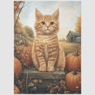 Papel De Seda Autumn Kitten com Pumpkins Decoupage