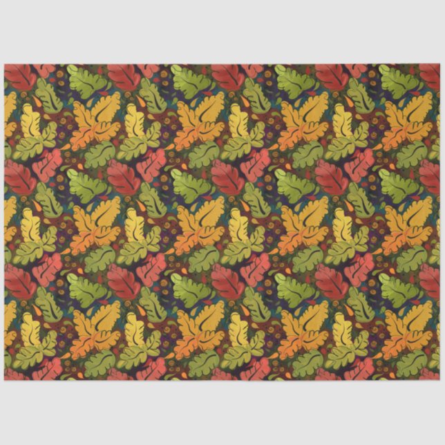 Papel De Seda Autumn Leaves Douradas, Rust Brown e Green (Frente )