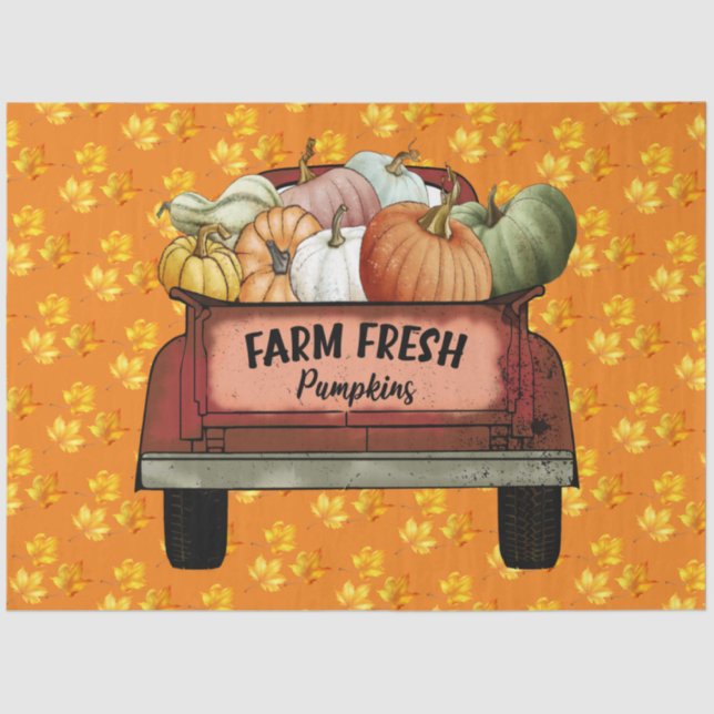 Papel De Seda Autumn Personalizar Folhas Douradas de Abóbora (Frente )