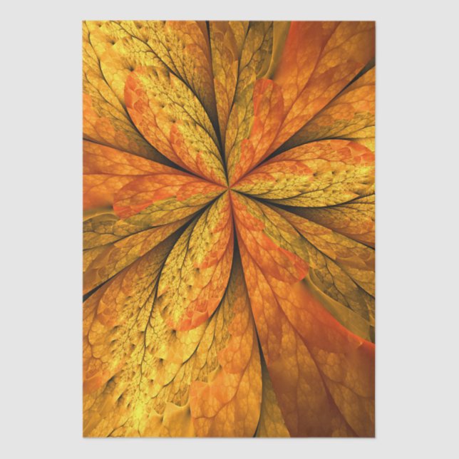 Papel De Seda Autumn Plant, Modern Abstrato Fractal Art Leaf (Frente )