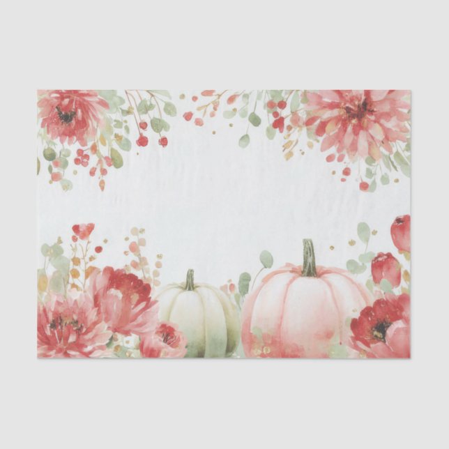 Papel De Seda Autumn Pumpkins and Flowers Fall Decoupage (Frente )