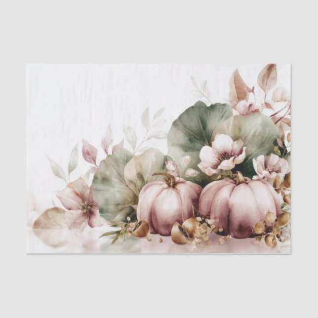Papel De Seda Autumn Pumpkins and Flowers Fall Pattern Decoupage (Frente )