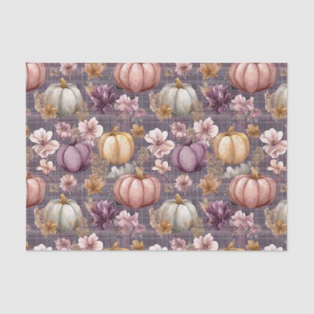 Papel De Seda Autumn Pumpkins and Flowers Fall Pattern Decoupage (Frente )