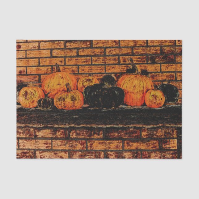 Papel De Seda Autumn Pumpkins Black Orange Brick (Frente )