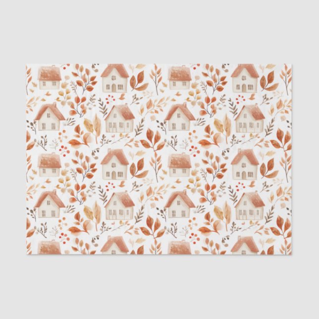 Papel De Seda Autumn Pumpkins, Casas, Deixa A Dissociação De Pad (Frente )