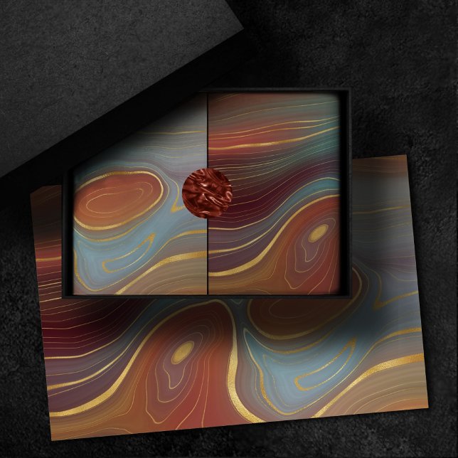 Papel De Seda Autumn Strata | Terra Cotta Teal e Agate Dourado (Criador carregado)