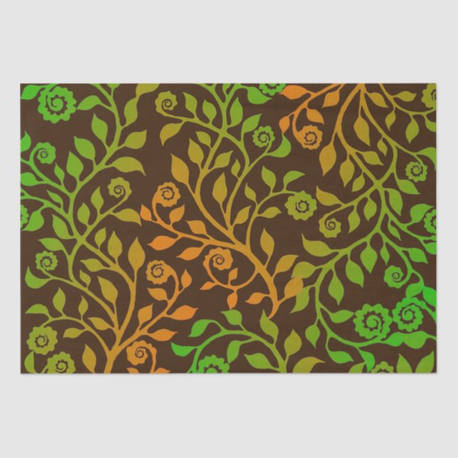 Papel De Seda Autumn Swirls Castanho Laranja Verde Padrão Floral (Frente )