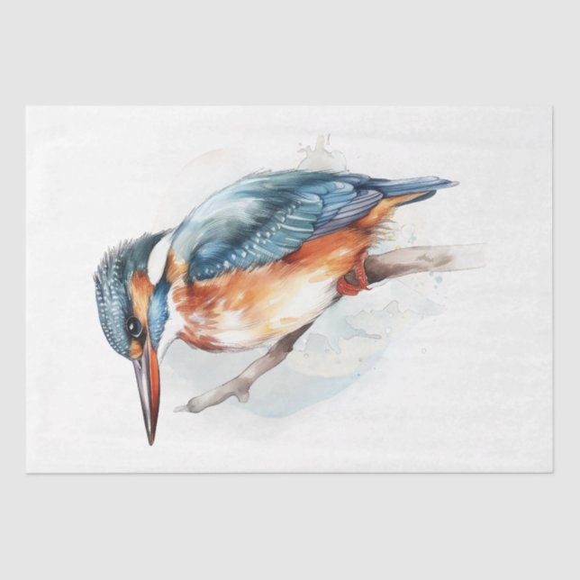 Papel De Seda Ave de Kingfisher de Aquarela (Frente )